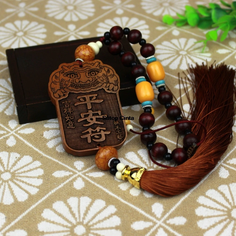 Chinese Traditional Wood Carved China's Twelve Animals Safe/Good Lucky Peace Guanyin Fu Car Ornament Rearview Mirror  Decoration