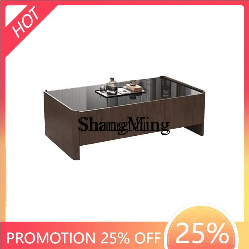 

CL medieval wabi-sabi wind coffee table living room black walnut tempered glass tea table