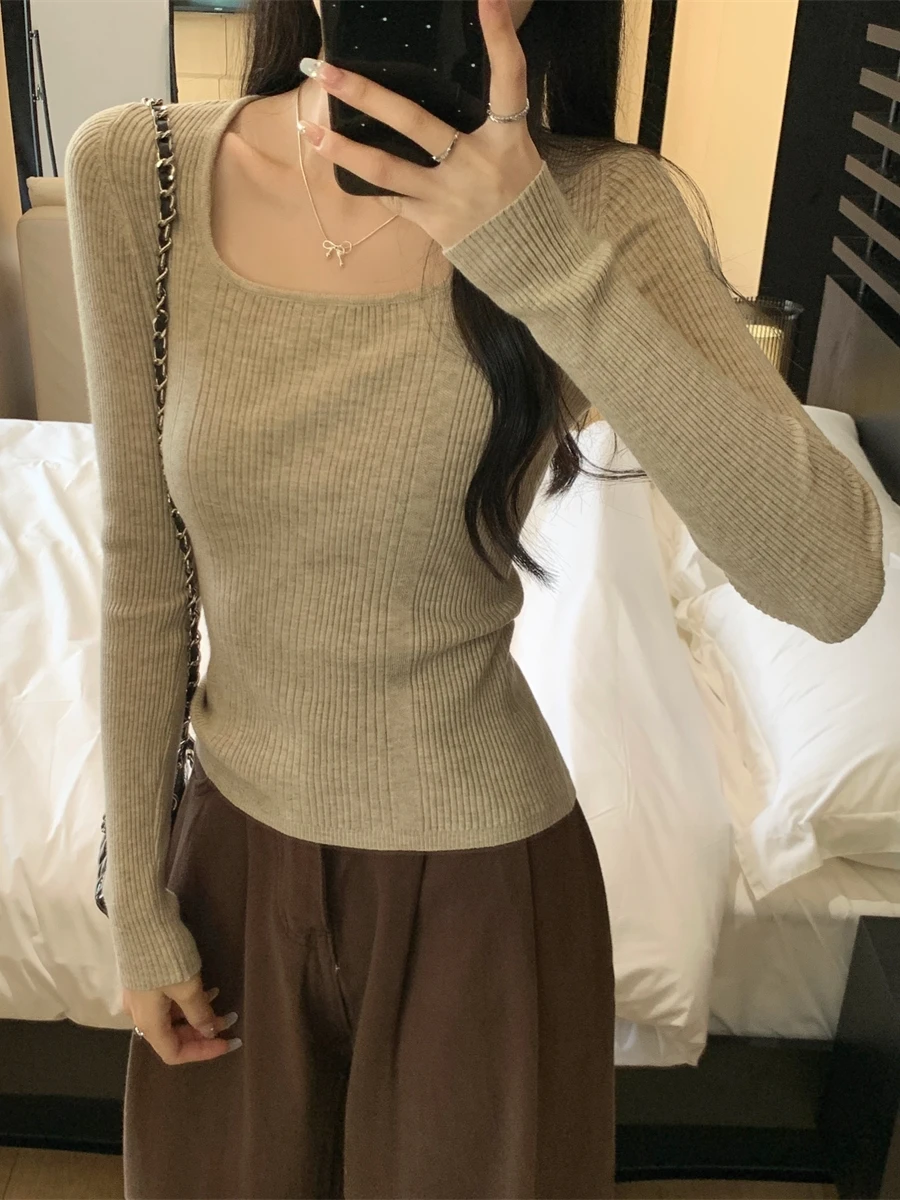 ニット ロング Sve T-irt レディース スリムフィット インナー ウェア ウエストカット ベーシック Sle スクエアカラー 秋冬 Faion フレンチ Sle