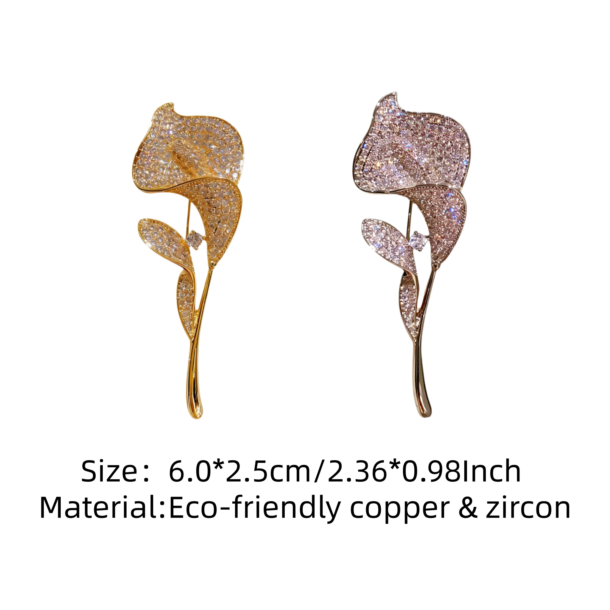 Full Zircon Tulip Brooches for Women Luxury Retro French Style Eco-friendly Copper Label Pins Chest Flower Pin Jewelry Gift