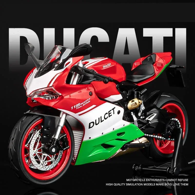 1:12 DUCATI 1199 Panigale Diavale V4S 합금 레이싱 오토바이 모델, 다이캐스트 금속 거리 스포츠 사운드 조명 장난감 선물 