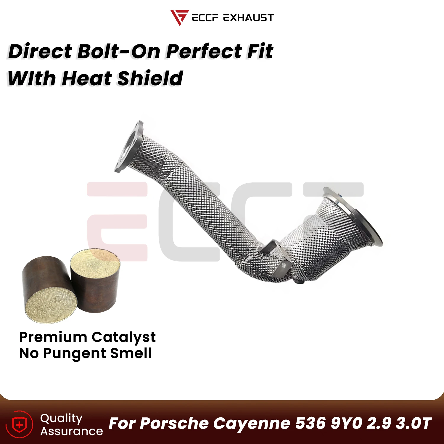 

Sporty Downpipe With Heat Shield For Porsche Cayenne 2.9 3.0T Aggressive Exhaust Sound Plug and Play Upgrade Performance