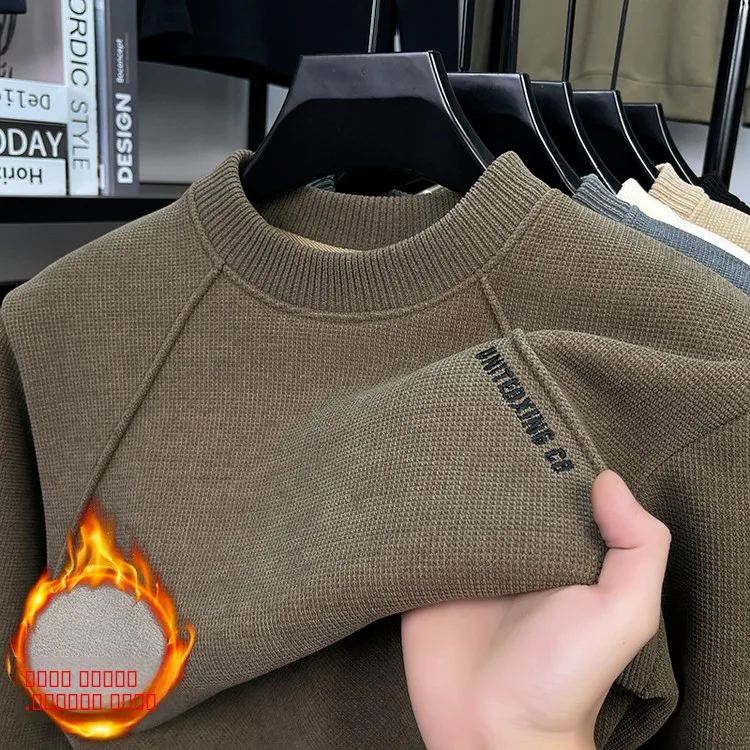 

Мужской утепленный вязаный свитер с высоким воротником, свободного кроя, осенне-зимний, модный, в корейском стиле, повседневная одежда