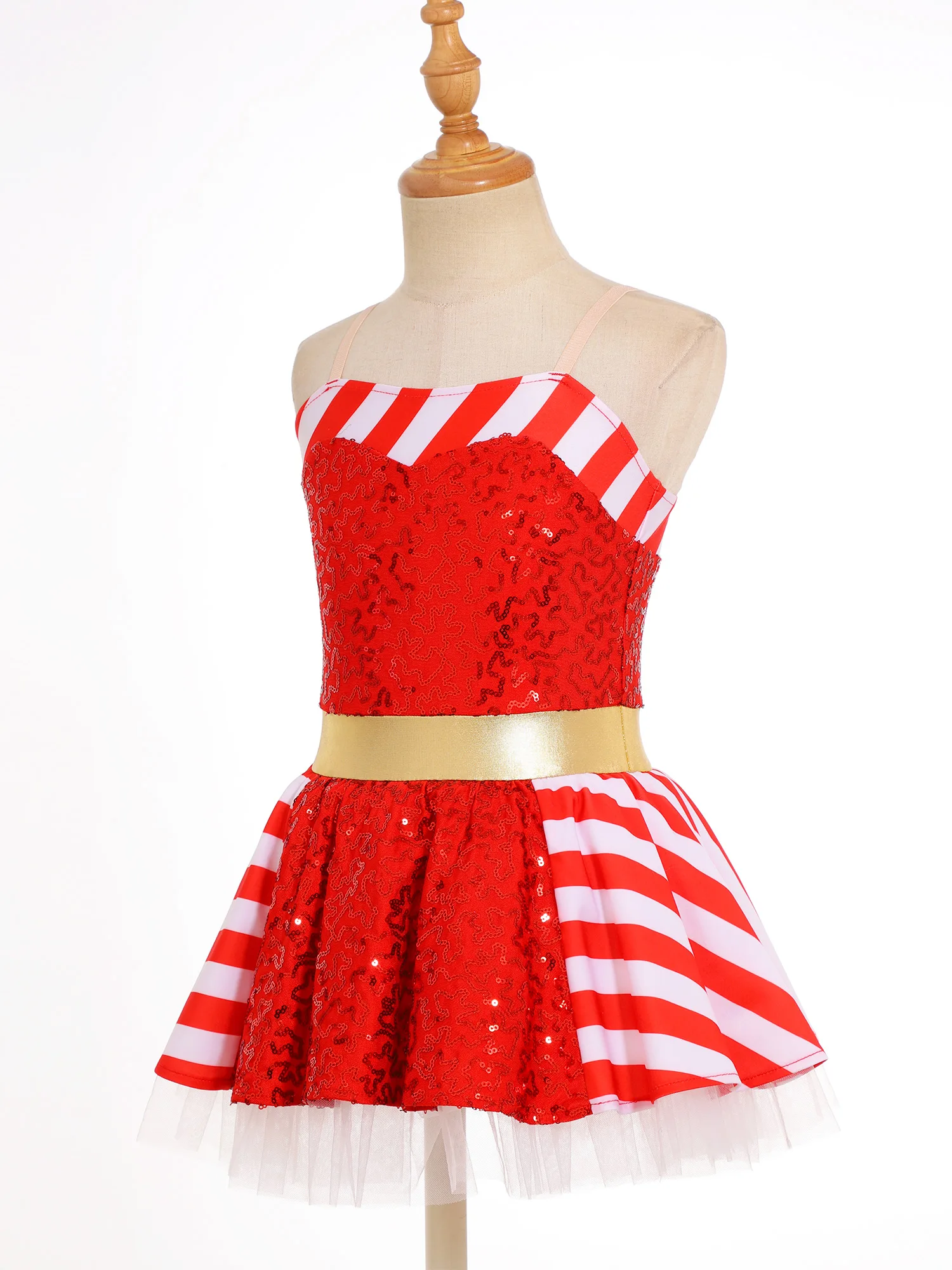 Kid Girls Sequins Christmas Santa Clause Costume Xmas Party New Year Elf Sleeveless Bow Tutu Dress Performance Dancewear