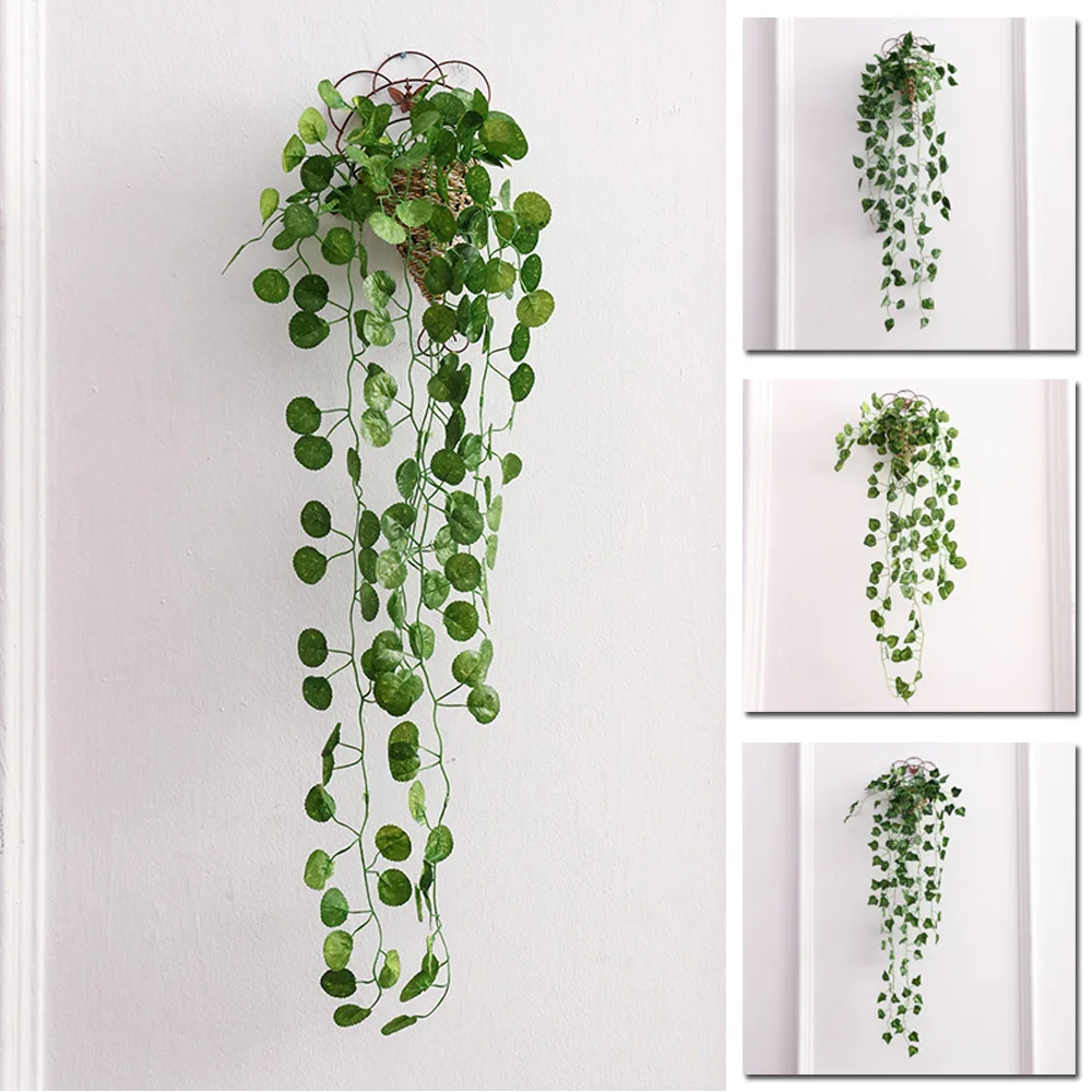 

Artificial Green Fake Leaves Garland Plant Vine Foliage Home Decor Plastic Rattan String Wall Decor 9 Stems Artificial Plants