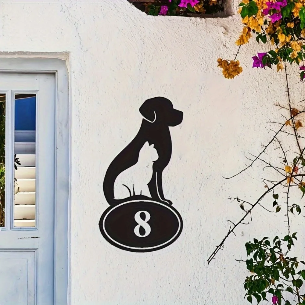 1Pcs Custom Name Number Pet Silhouette Metal Wall Sign Cat Dog Design Front Door Garden Outdoor Christmas House Gift