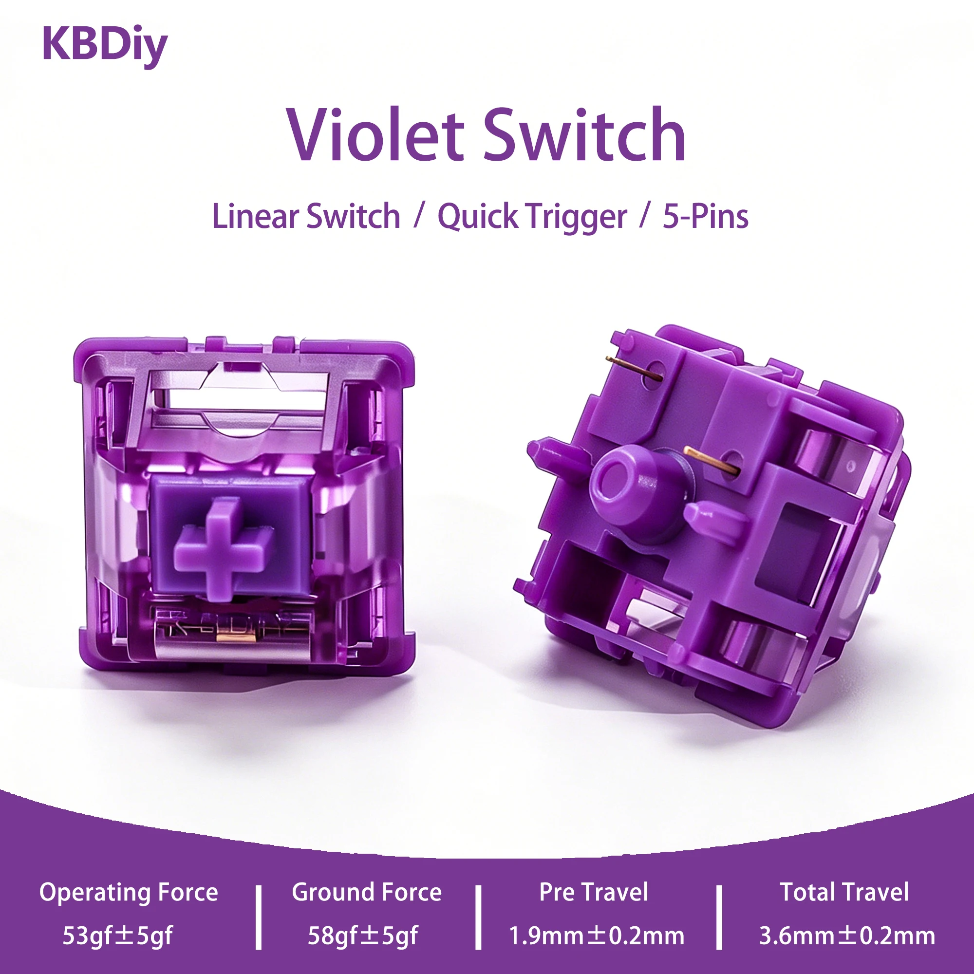KBDiy Violet Switch Purple 53gf 5Pin Linear Creamy Switches POM PC für benutzerdefinierte DIY 60 Gaming mechanische Tastatur Aula F75 F87