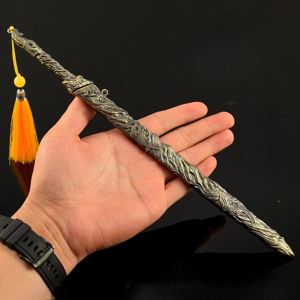 Arma fría antigua china de 30 CM, espada Tian Di Xuna Huang, modelo artesanal de Metal, adornos de escritorio coleccionables, regalos creativos, juguete para niño