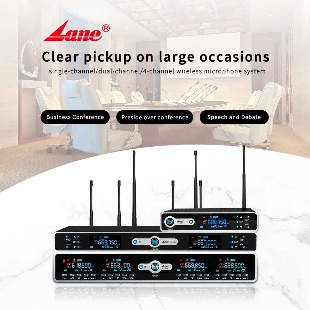 Lane LR-664C Good Quality Gooseneck Table UHF 4 Channel Digital Selectable Universal Wireless Conference Microphone System