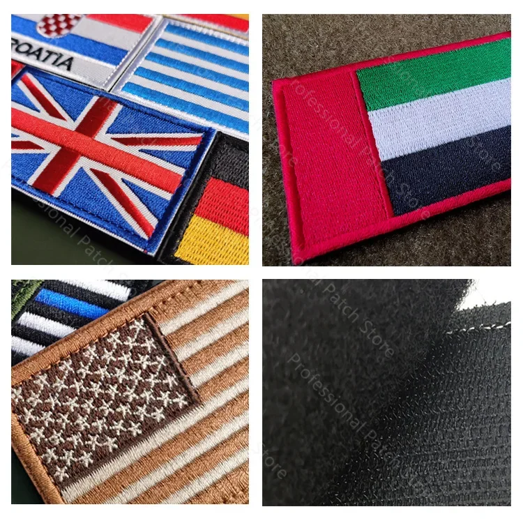 Flag Embroidery Patch Russia Spain Turkey France EU Tactical Military Patch Army Backpack Fabric Decoration Patches on Clothes