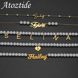 Atoztide Custom Name Necklace for Women Imitation Pear Chain Stainless Steel Jewelry Clavicle Choker Personalized Christmas Gift