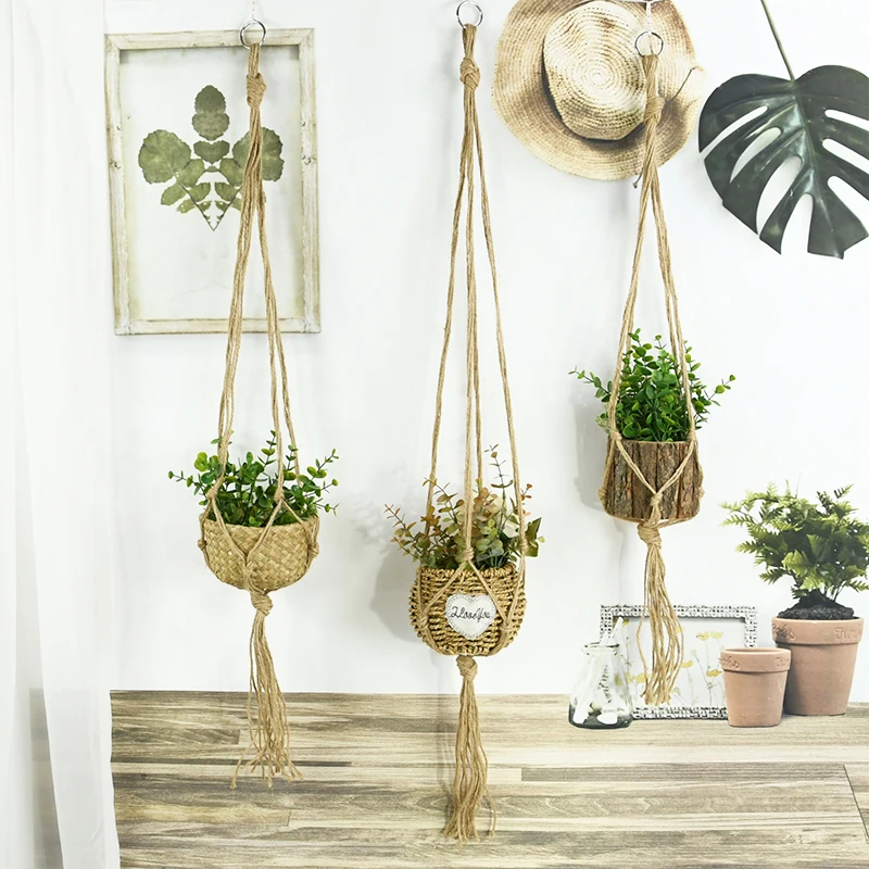 90-120cm Gardening Plant Hanging Basket Cotton Rope Hanger Flower Pot Handmade Macrame Pot Pocket Courtyard Home Wall Decoration