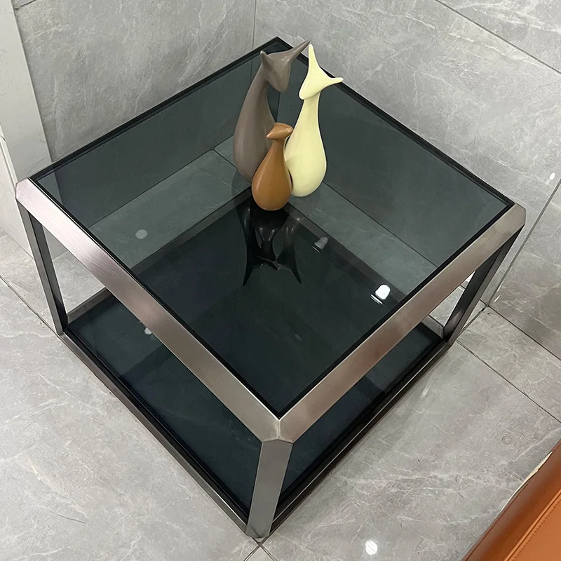 Modern stainless steel gray titanium glass sofa side cabinet edge corner