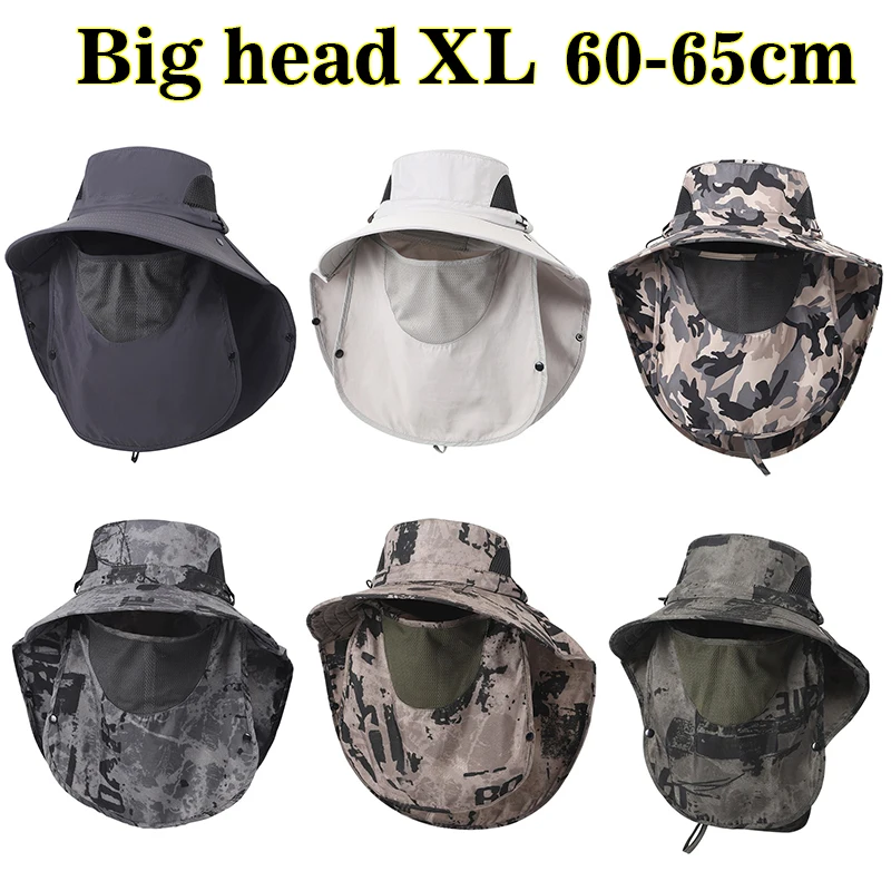 60-65cm XL Large Outdoor Sun Hat Men Wide Brim Fishing Bucket Hat UV Protection Breathable Hiking Cap with Face Neck Flap Cover view 4