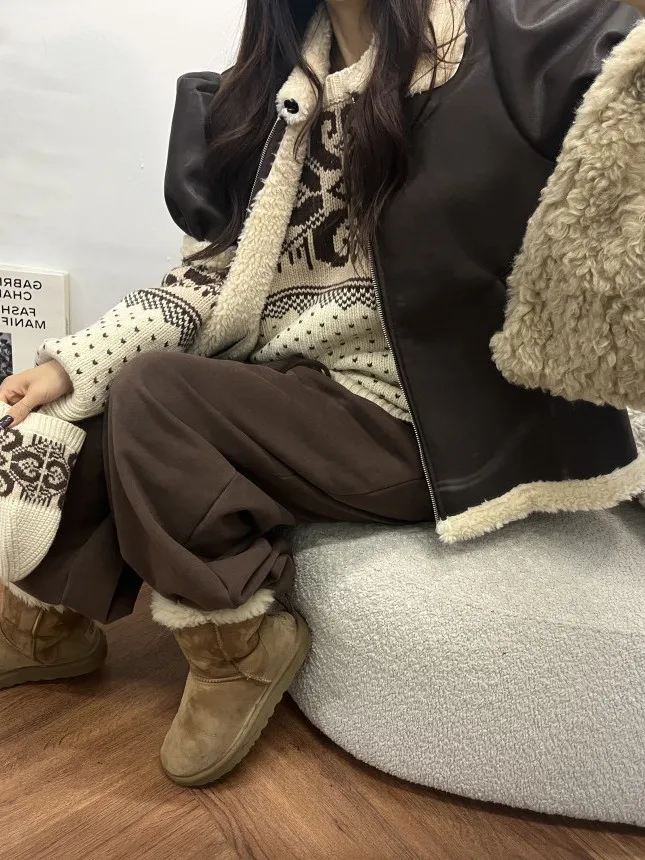 شتاء جديد Sle هونغ كونغ Sle ريترو شيك لامب الفراء جلد السائق Jaet المرأة الراقية يشعر ort ملابس خارجية الكورية فضفاضة تناسب