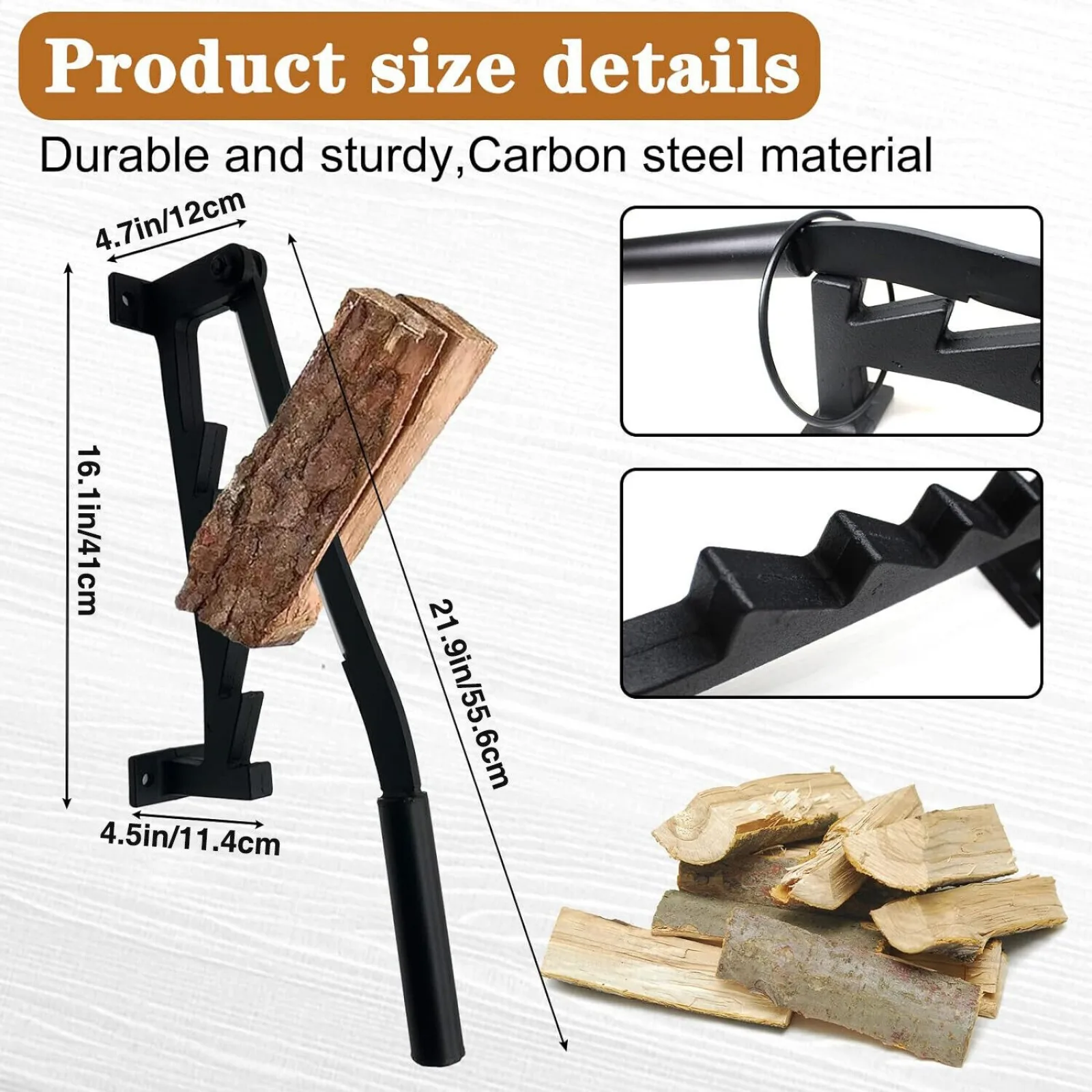 US Wall Mount Steel Firewood Splitter, Kindling Wood Cracker, Cutting Tool, New