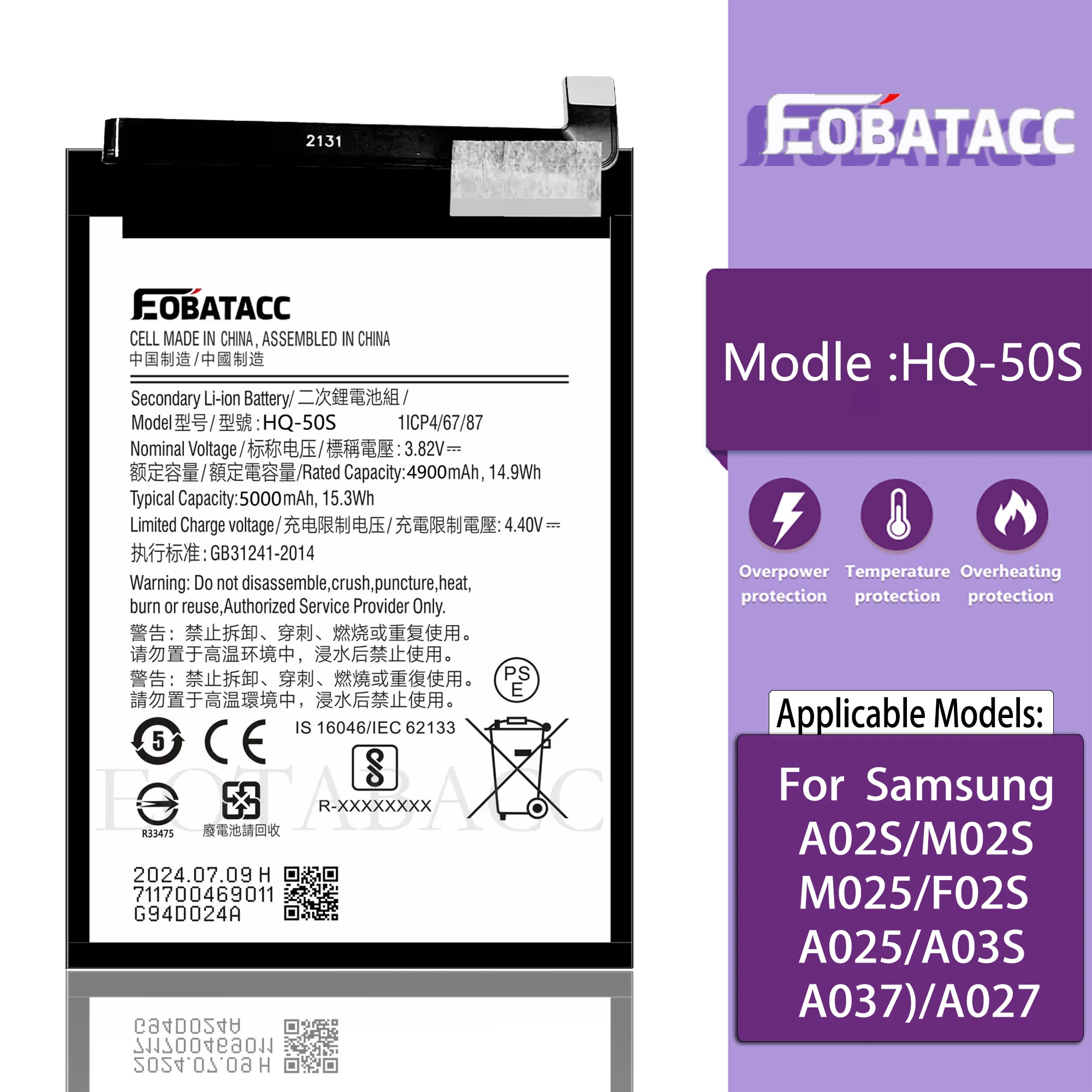 

EOTABACC 100% New high capacity Battery HQ-50S For Samsung A02S/M02S/M025/F02S/A025/A03S/A037/A027 Battery +Tools