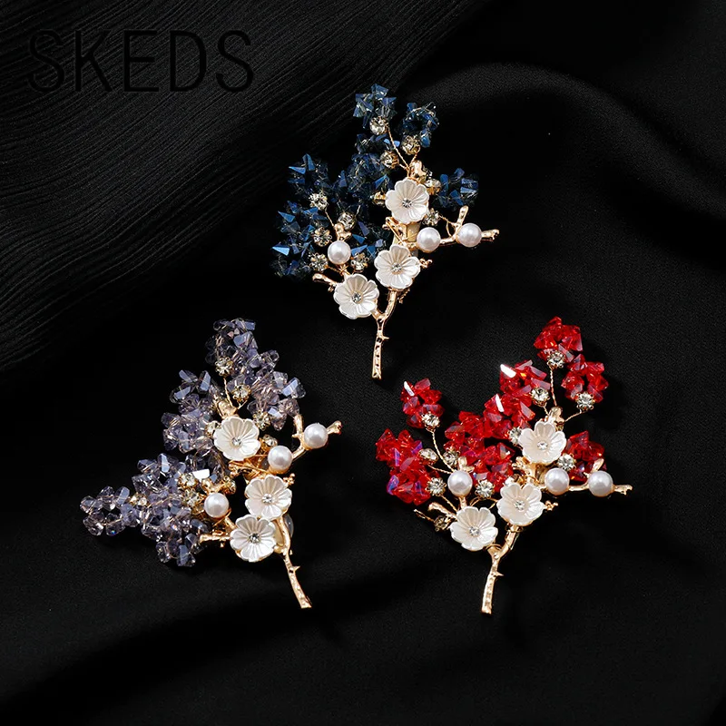 

SKEDS Vintage Women Girls Fashion Lamei Flower Crystal Shining Badges Pins Fashion Boutique Decoration Plant Brooches Jewelry