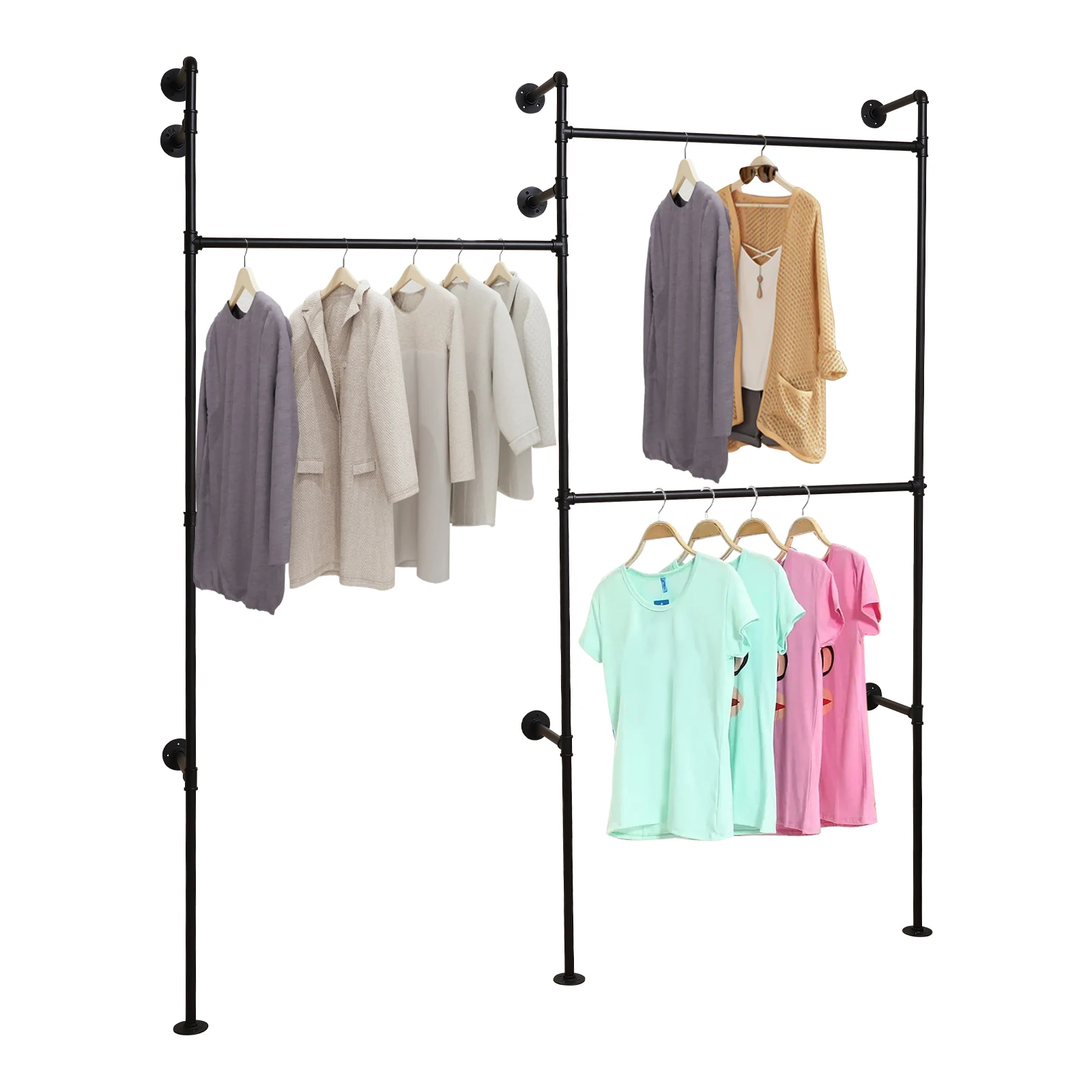 Industrial Pipe Clothes Rack Wall Mounted Garment Rack Closet Display Storage Garment Clothing Display Stand Rack