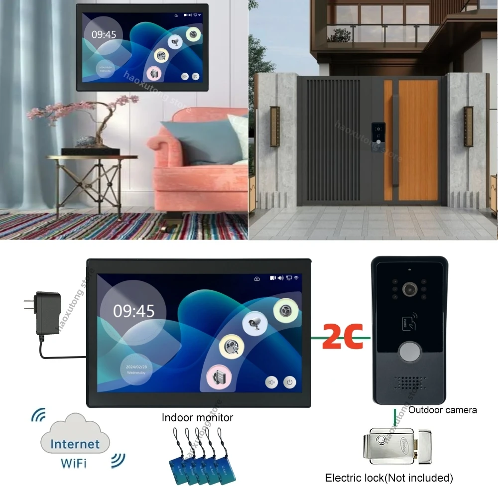 2 Drähte Tuya Wifi Video Intercom System 1080P Smart Home Video Türsprechanlage 10 "Farbe Touch Screen Drahtlose Türklingel wohnung