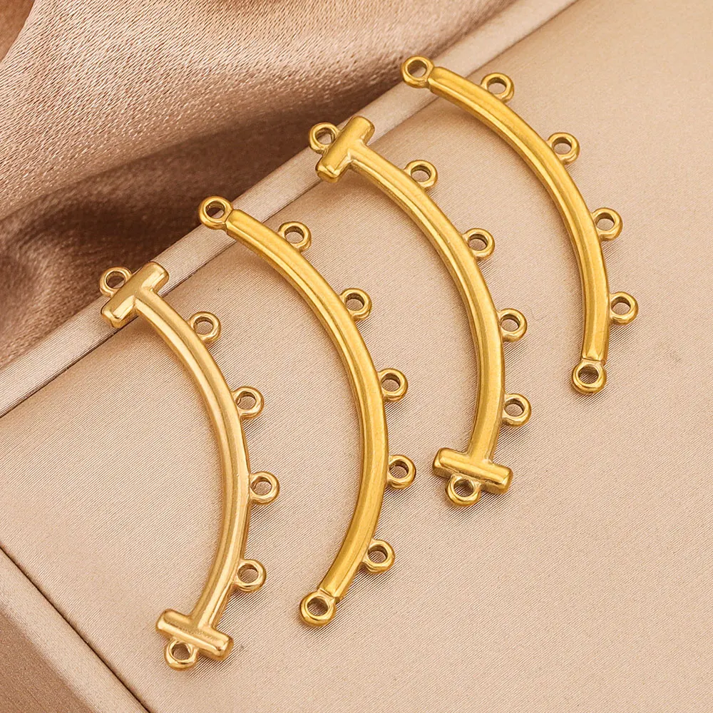 5pcs 23-43mm Stainless Steel Gold Plated Curved Tube Charms Connector DIY Necklace Bracelet Jewelry Making Supplies Wholesale