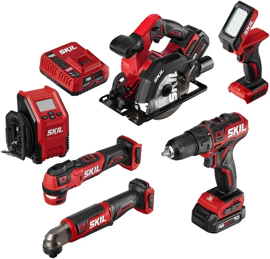 

SKIL PWR CORE 12 Brushless 6-Tool Combo Kit, Included 4.0Ah Lithium Battery,2.0Ah Lithium Battery and PWRJump Charger -CB7434-21