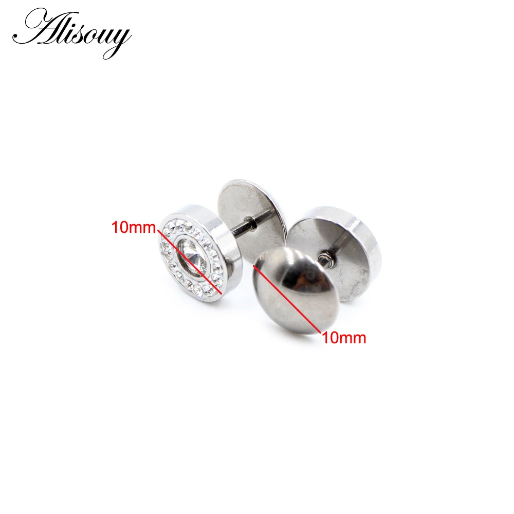 Alisouy 2PC Small Black Punk Stud Earrings For Women Men Boy New Fashion Geometry Stainless Steel Jewelry Accessories Earrings