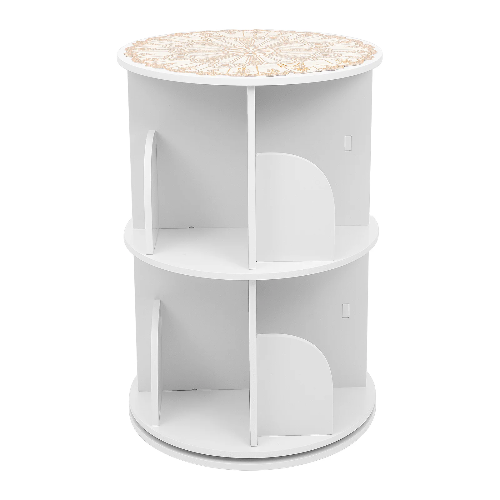 40×40×59.5cm 2-Tier Rotating Bookshelf, 110lbs Capacity, PVC & Galvanized Steel, White, 8 Compartments, 360° Swivel, for Bedroom, Study, Living Room, Kids Room