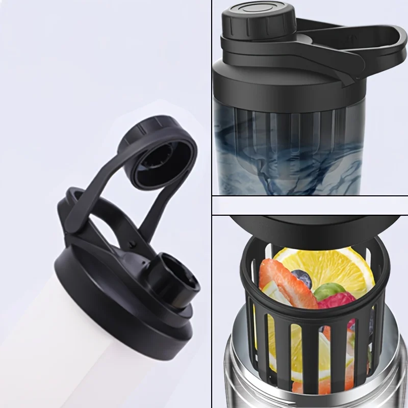 携帯用25オンスステンレス鋼シェーカーボトル、ジムフィットネスプロテイン二重壁真空断熱シェーカーボトル（スポーツ用）