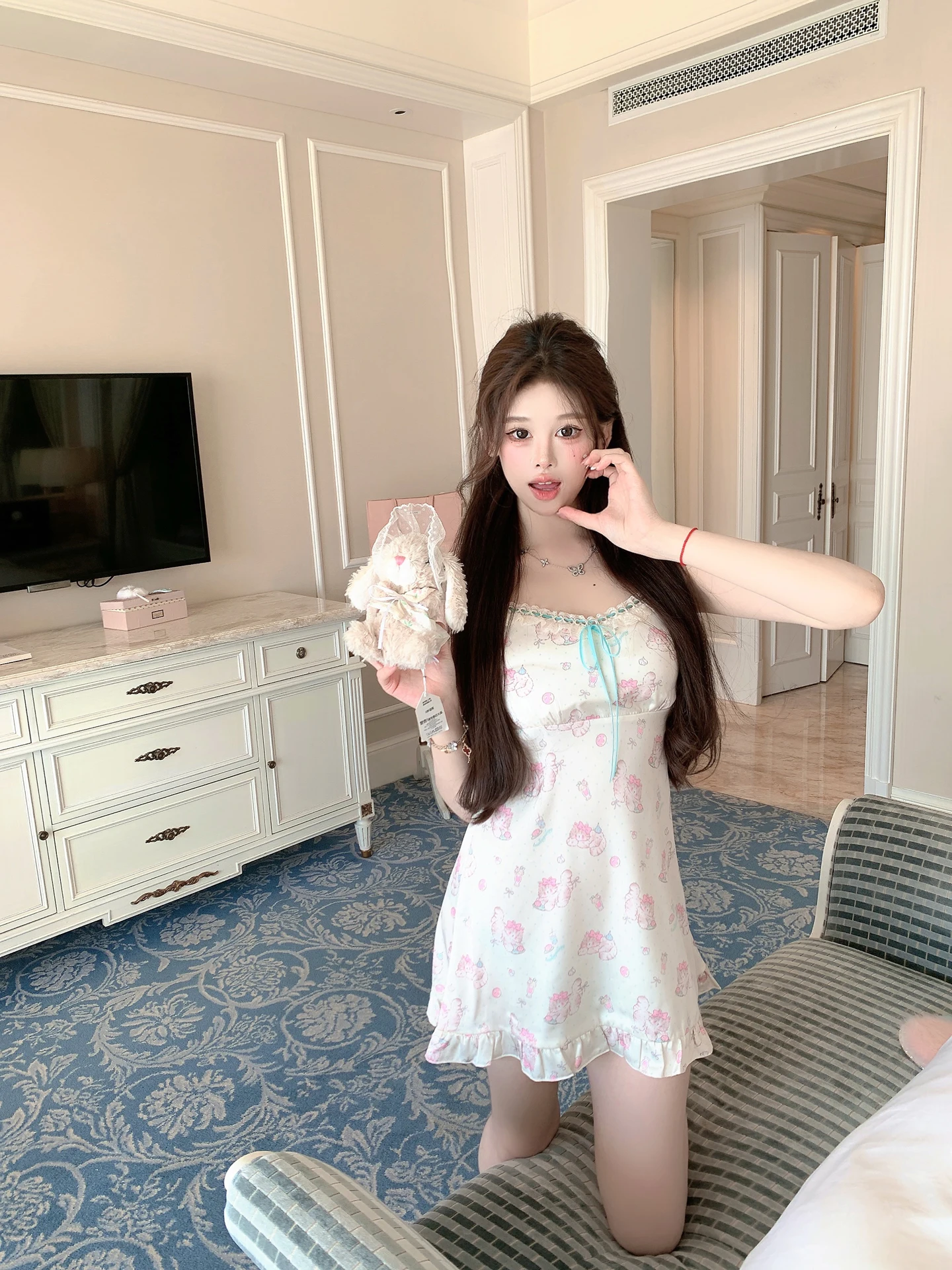 Sweetheart Girl Japanese Original Ice Silk Suspender Cute Nightdress 2025 Summer Cartoon Kawaii Sleeveless Loungewear