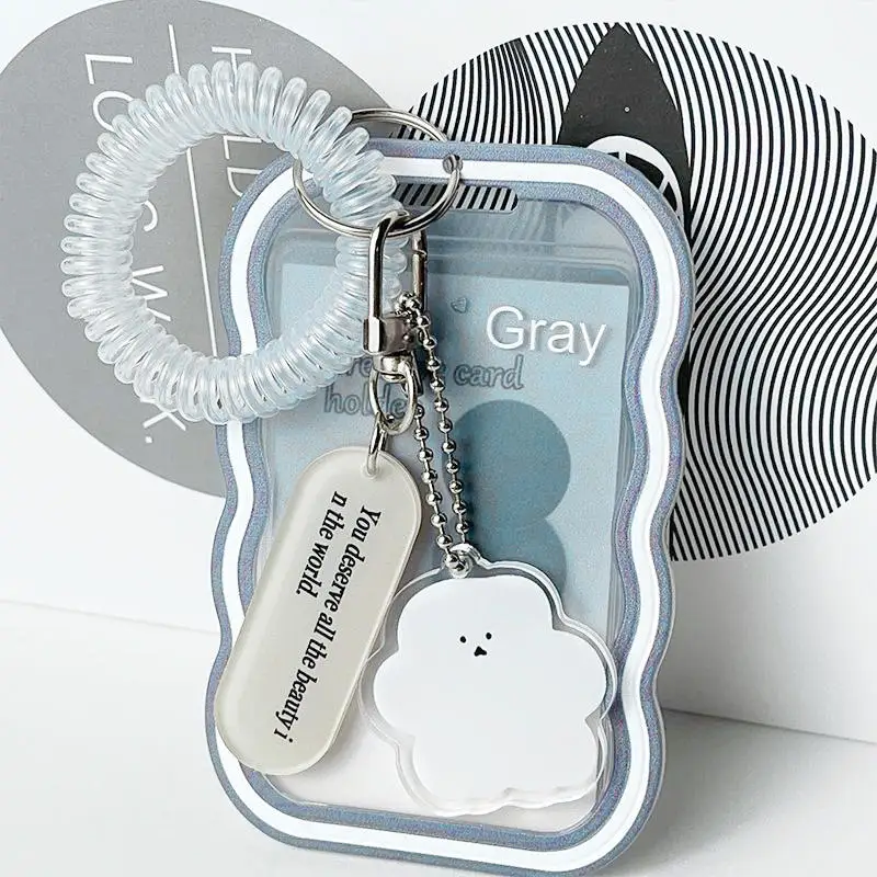 Cardholder Ins Transparent Cardholder Student Bus Campus Meal Card Star Chaser 3-inch Polaroid Spring Pendant Keychain