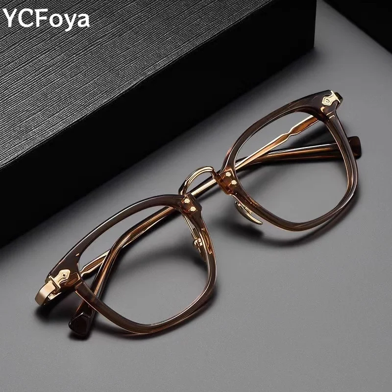 Vintage Eyeglasses Frame Men Women Tea Color Transparent Acetate Square Optical Glasses Frame Myopia Prescription BT55005