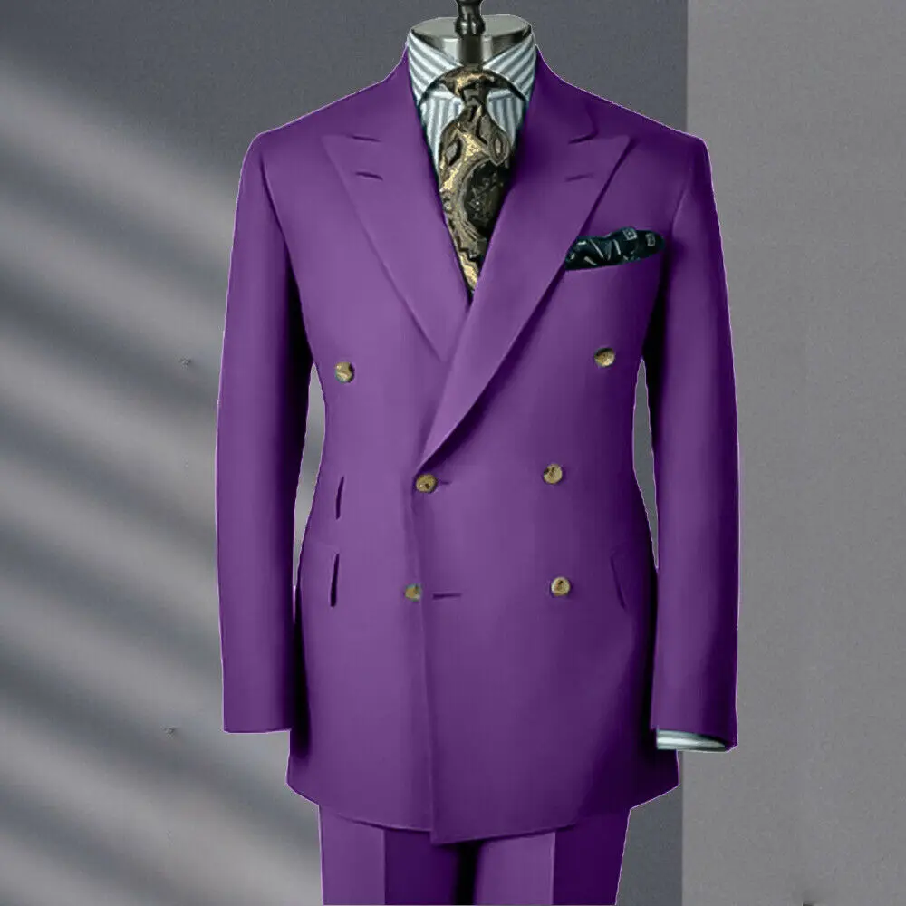 Fashion Purple Men Suit Tailor-Made 2 Pieces Blazer Pants Double Breasted Slim Formal Business Causal Party Host Tailored