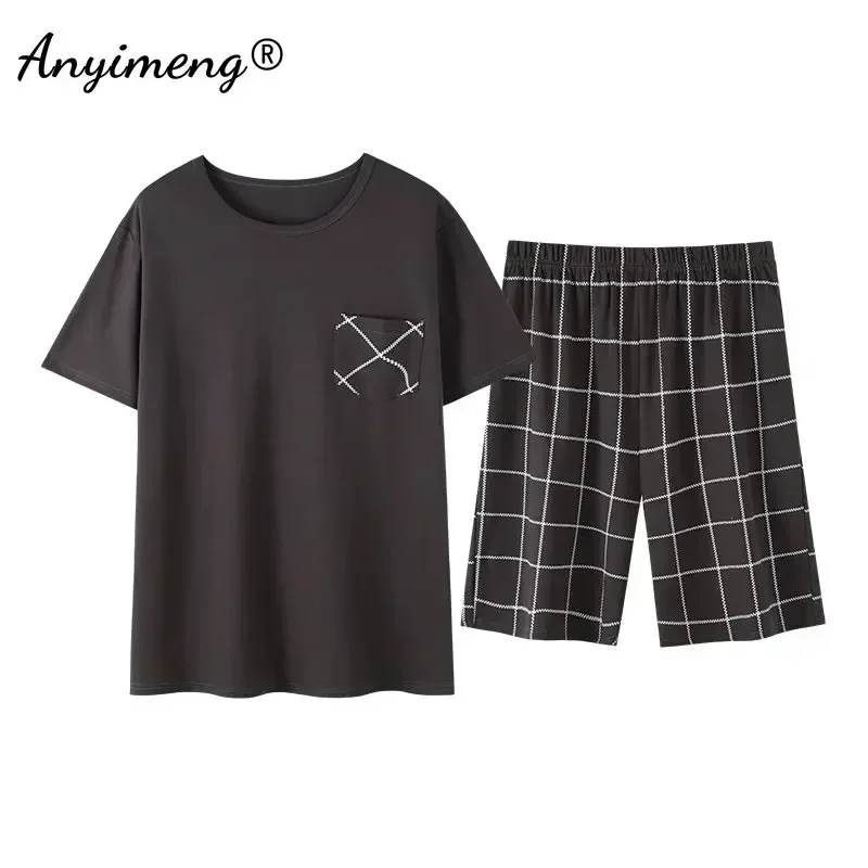 L-4XL Elegant Mens Cotton Sleepwear Summer Shorts Fashion Short Sleeves Homewear for Man Casual Male Pajamas 2 Pieces Set Pijama