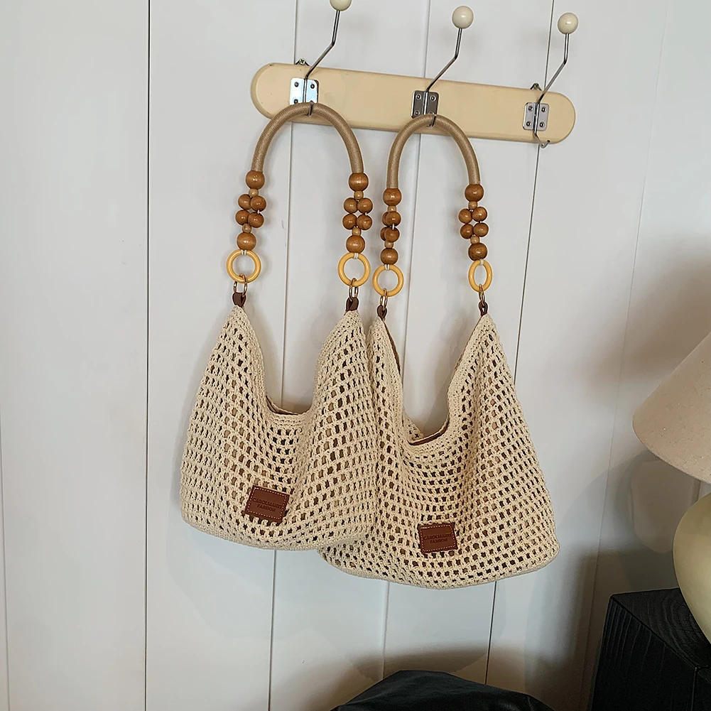 حقيبة كروشيه للنساء، حقيبة كتف منسوجة شبكية، حزام قابل للتعديل، حقيبة كروس ذات سعة كبيرة لقضاء عطلة السفر #4