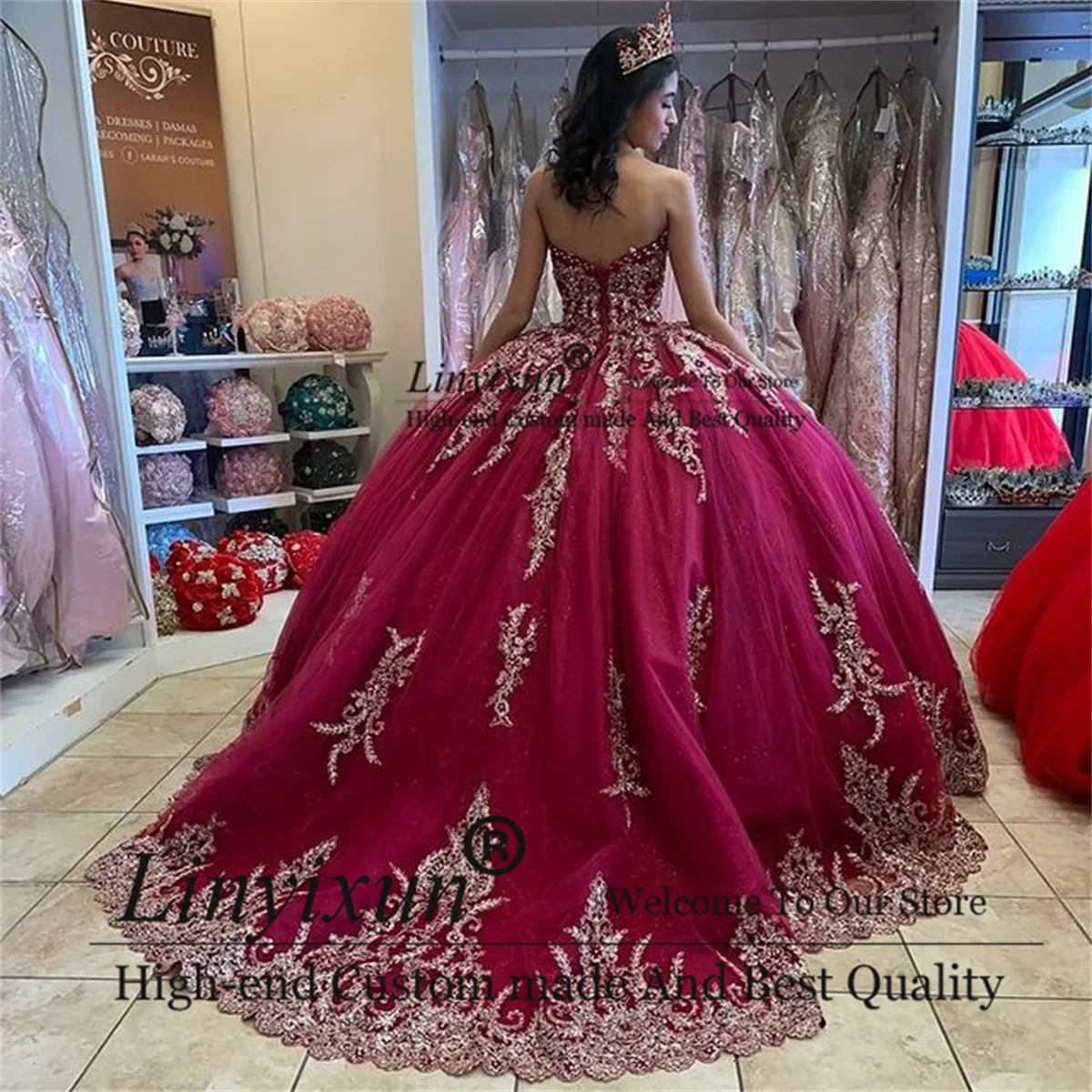 Gaun applique bourgne mewah jubah De Bal 15 Ans Quinceanera jubah Doux 16 Anniversary Robe De 15 Anos