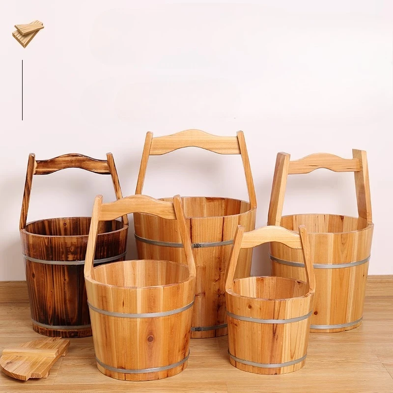 Saunaeimer aus natürlichem Holz, pflanzliche Fußbadewanne für Spa und Therapie mit heißem Frühling, tragbarer, handgefertigter Warmwasser-Einweichbehälter