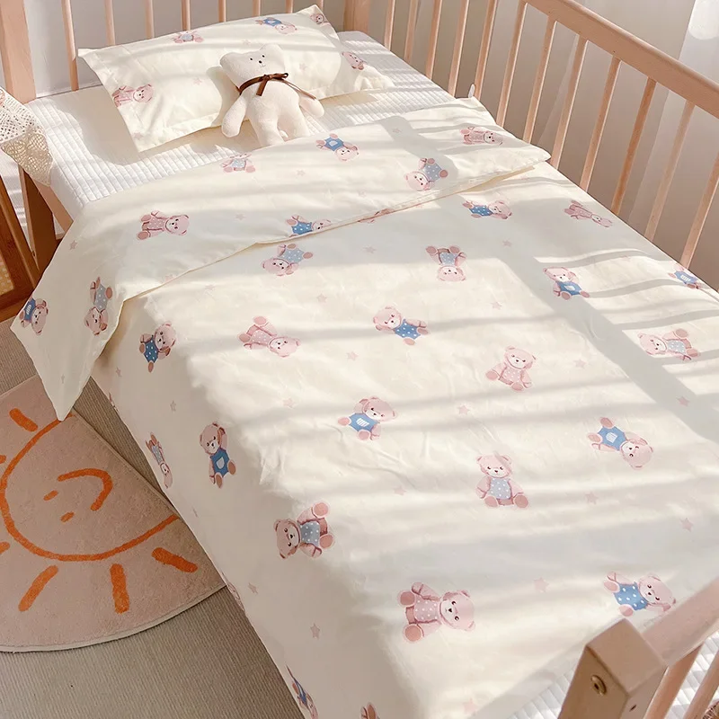 3Pcs Set Newborn Baby Cot Sheet Duvet Cover Case Pillow Case Cotton Cartoon Printing Crib Bed Linens Bed Sheet Quilt Covers