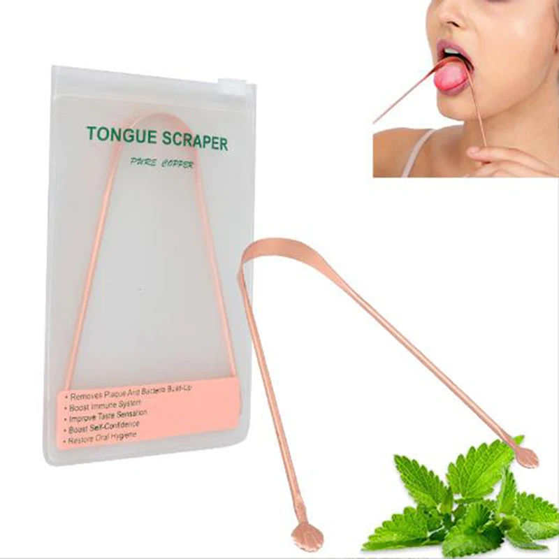 Red Copper Tongue Scraper Cleaner Metal Cleaning Scraper for Men/Women Tongue Toothbrush