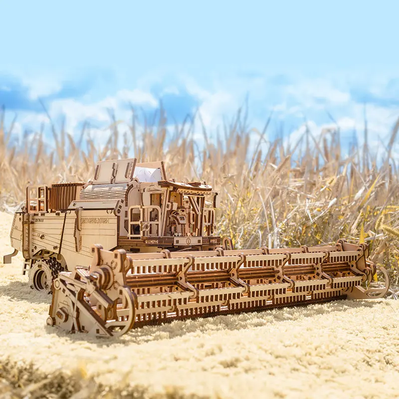 Combine harvester wood assembly machinery transmission agricultural machinery model puzzle puzzle boy gift