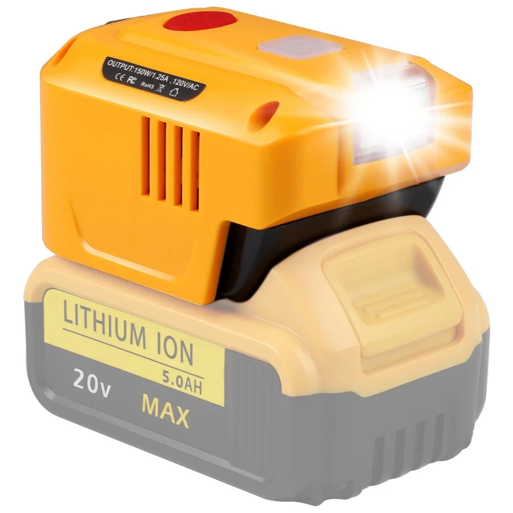 

For Makita/Dewalt/Milwaukee/Ryobi 18V 110~120V with AC Outlet LED Light 150W Power Supply Inverter Dual USB Portable Inverters