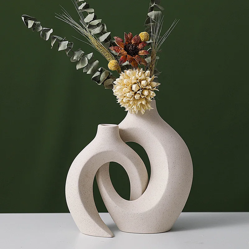 

European Style Ceramic Vase Combination With Ins Style Creative White Simple And High-end Home Decoration Ornaments