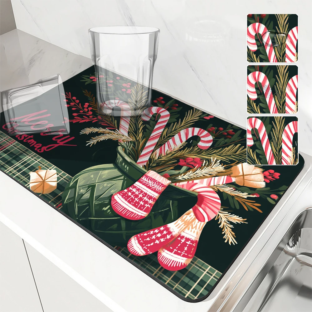 

Впитывающий коврик для кофе, коврик для слива посуды, рождественские перчатки, кухонный коврик для сушки, быстросохнущий сливной коврик для ванной комнаты, кухонный кран, подставка для столовых приборов
