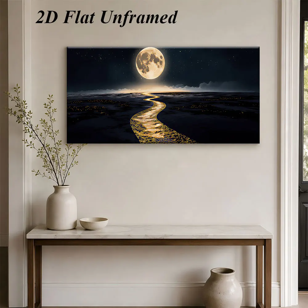 1 piece of dreamy moonlit river frameless decorative painting, living room, bedroom, study, modern minimalist art painting, 2D p