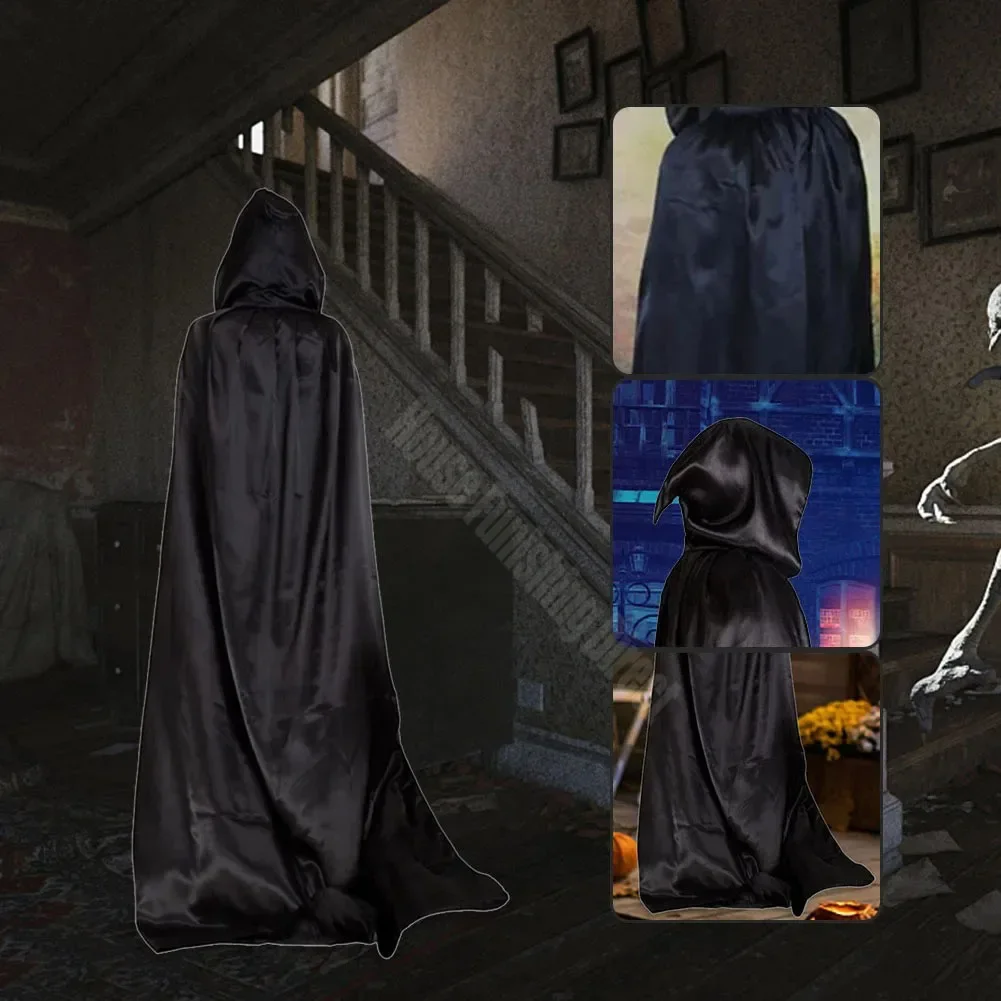 Capa de fiesta de Halloween, disfraz de Cosplay, disfraces de muerte para niños, capa negra con capucha, juego de rol de bruja y diablo aterrador