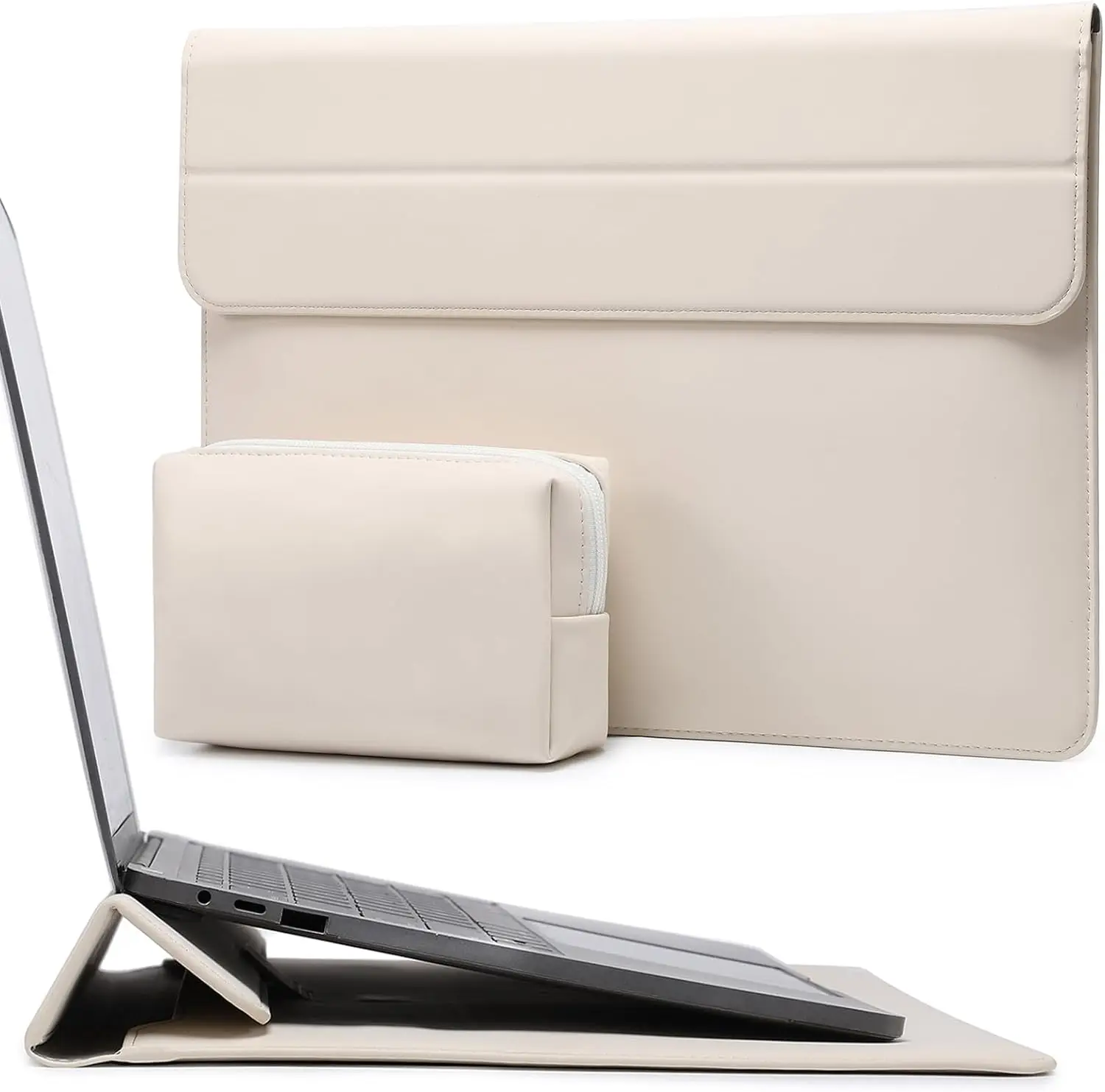 

13 Inch Laptop Sleeve with Stand for MacBook Air/MacBook Pro 13' M1-M4, iPad Pro/Air, Surface Pro 11/10/9, XPS 13, Beige with
