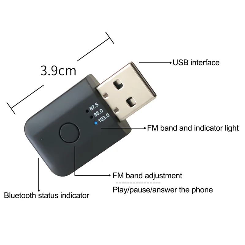 รถบลูทูธ 5.1 เครื่องส่งสัญญาณ FM แฮนด์ฟรี Mini USB Bluetooth Car Kit ไร้สายอะแดปเตอร์เสียงรถยนต์