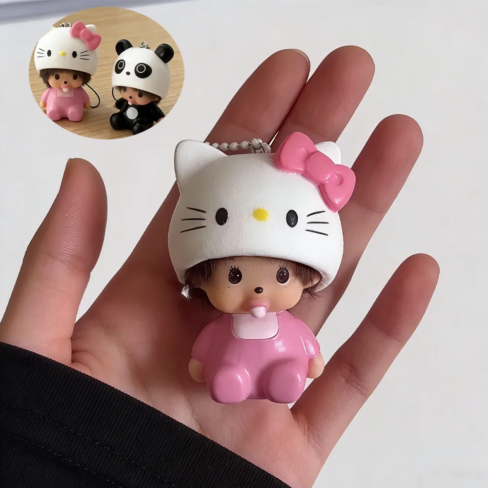 

Hello Kitty & Panda Monchhichi Charm, Soft Vinyl Doll, Keychain, Gift for Girls, Backpack Decor, Trending Hot Sale，Gifts