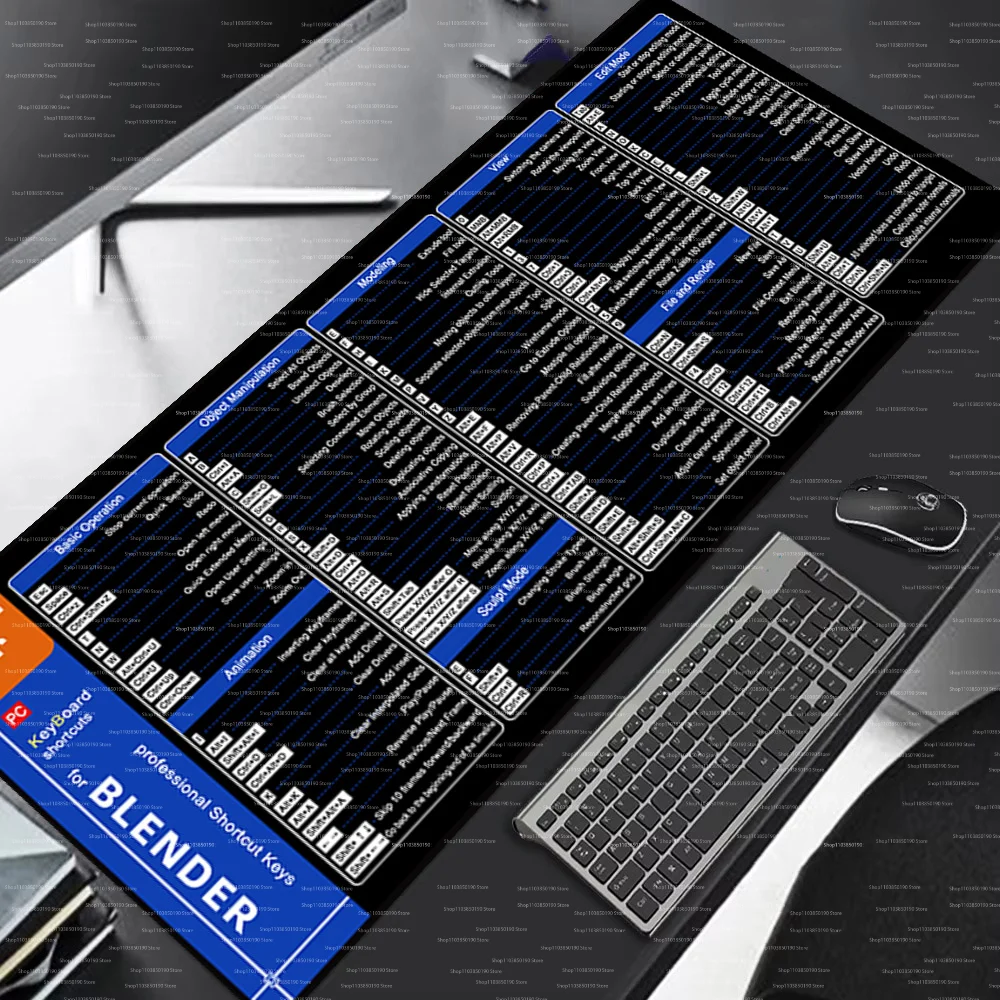 Shortcuts Mouse Pad For Blender 3D Modeling Large Cheat Sheet Keyboard Y2K Mousepad Desk Mat Non-Slip Rubber Base Stitched Edge