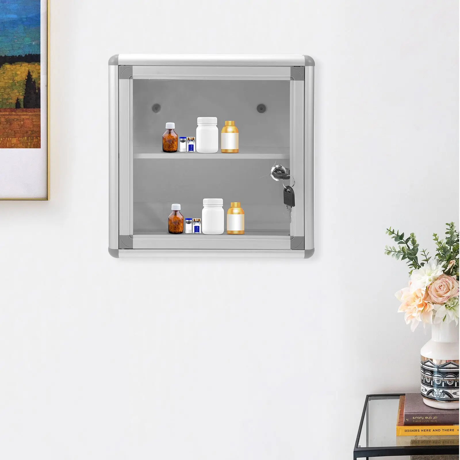 1pc Aluminium Medische Case Afsluitbare Geneeskunde Case Wall Mount Geneeskunde Kast Thuisgebruik Ehbo Geneeskunde Doos 28x27.5x11cm